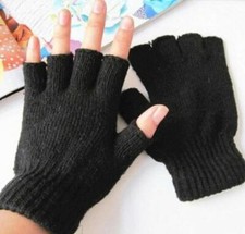 New Black Acrylic Knit Spandex Finger less Gloves WARMER USA SELLER Fingerless