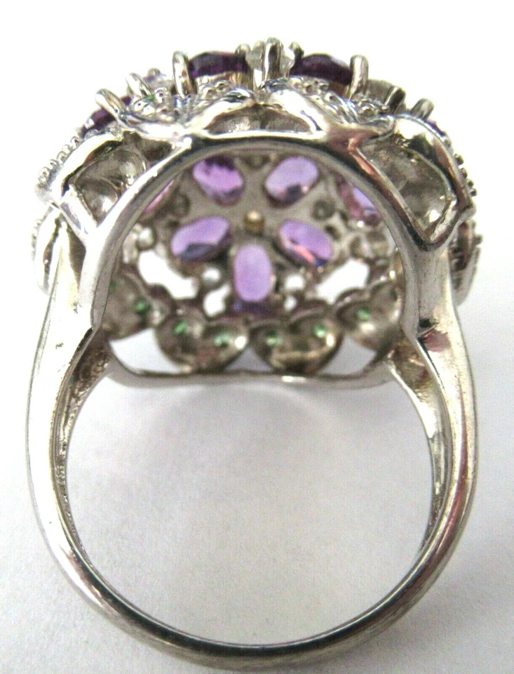 ENORME Anillo Cúpula Topacio Citrino Amatista Genuina Plata de Ley Talla 9 Foto 4 de 4