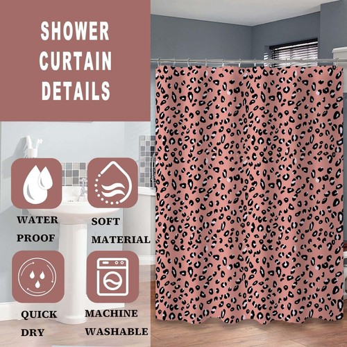 Leopard Print Shower Curtain 72" x 72" Pink Leopard Print Shower Curtain Poly... - Picture 3 of 7