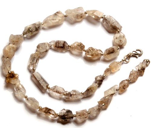Herkimer Diamond Quartz Gems 8 to 20 mm Size Faceted Nugget Beads 17" Necklace - Picture 7 of 8