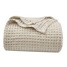 Ultra Soft Waffle Weave Blanket Twin Size Twin 66" x 90" Light Khaki/Linen