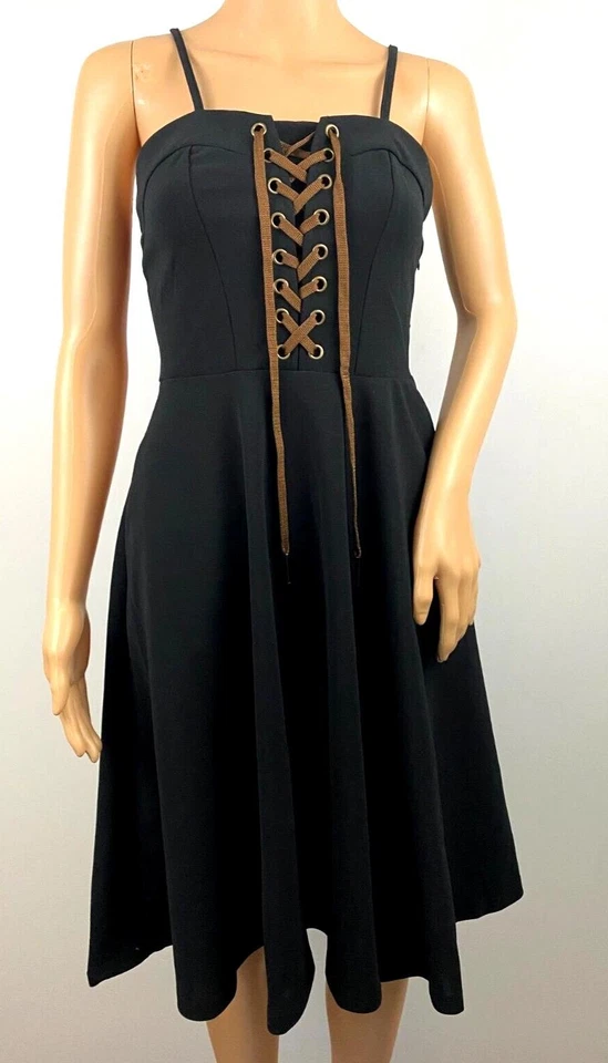 Scarlet Darkness Black Sweetheart Neck Lacing Cami A-Line Dress Grunge Goth Sz S - Image 3 of 4