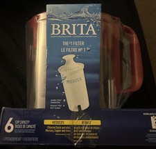 Brita Water Filtration System RED Pitcher 6 Cup Capacity ONE FILTER New In Box