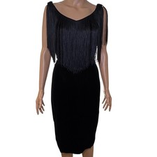 Vintage Jackie Bernard for Eklektic Black Velvet Fringe Cocktail Party Dress