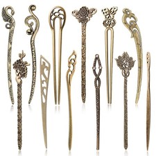 12 Pieces Chinese Women Hair Sticks, 12 Count Pack of 1 , 12Pcs,Bronze