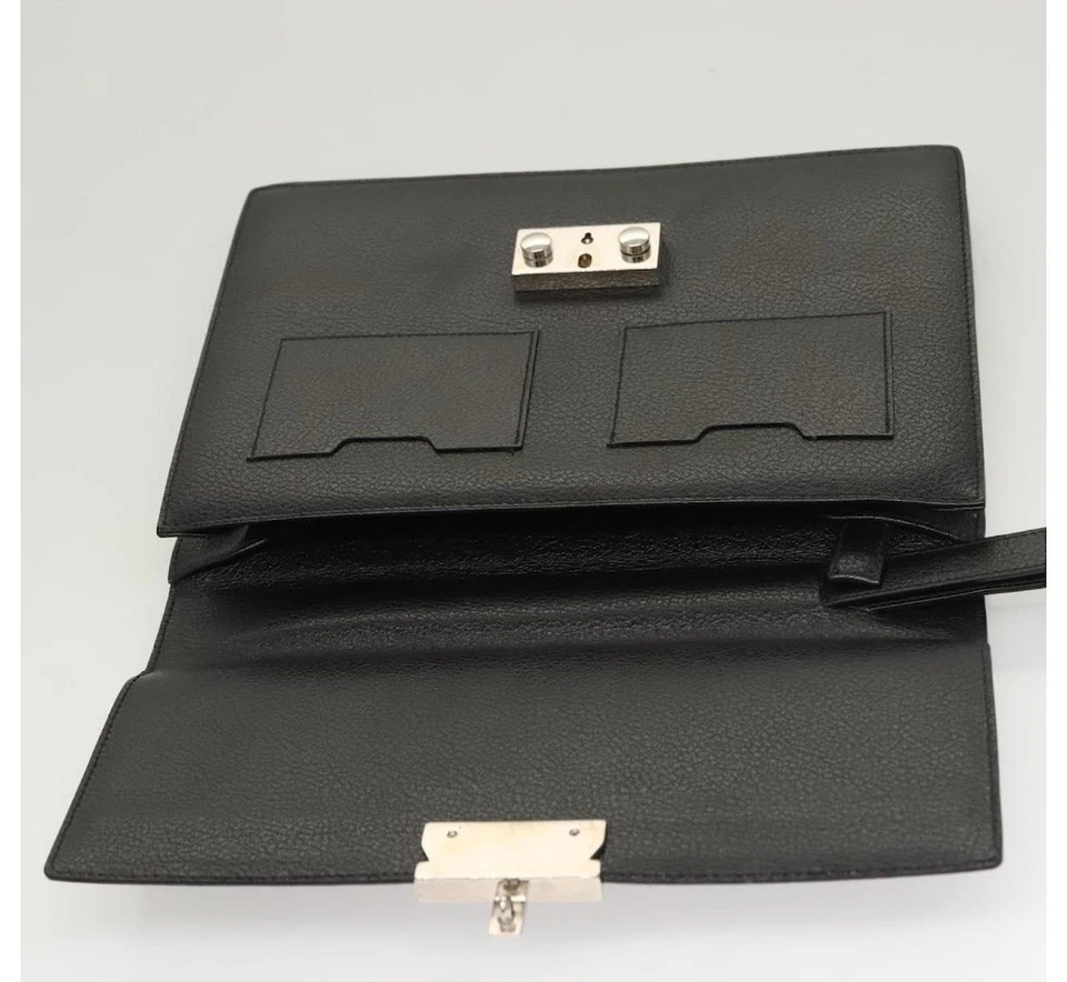 Auténtico bolso de mano Salvatore Ferragamo de cuero negro plateado 118801 Foto 3 de 4