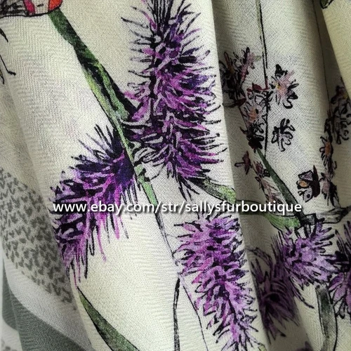 Sallys 70% Cashmere 30% Silk Stole Dragonfly Print 2 Face Scarf Shawl 53" Green - Picture 6 of 16