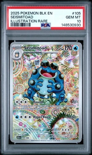 148530930 Seismitoad 2025 Pokemon Black Bolt #105/086 Illustration Rare PSA 10