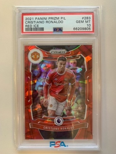 Cristiano Ronaldo PSA 10 Red Ice 2021 Panini Prizm Premier League 283 Manchester