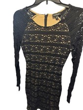 Bebe Black Lace Beige Mini Bodycon Dress Women size Small Coquette Sexy Grunge