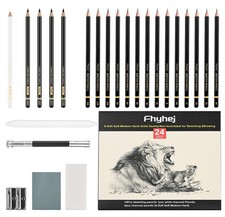 24-Piece Drawing Pencil Set - 14 Graphite Sketch Pencils 14B-4H , 4 Black