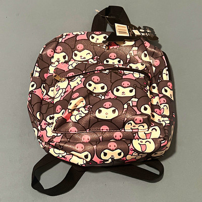 Sanrio Kuromi Mini Backpack Faux Leather Zip Adjustable Straps Black Pink White