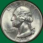 1938 Washington Quarter Silver Brilliant Uncirculated BU Coin #43903