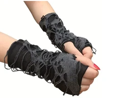 New Punk Black Gray Elastic Fingerless Rocker Arm Warmers Gloves