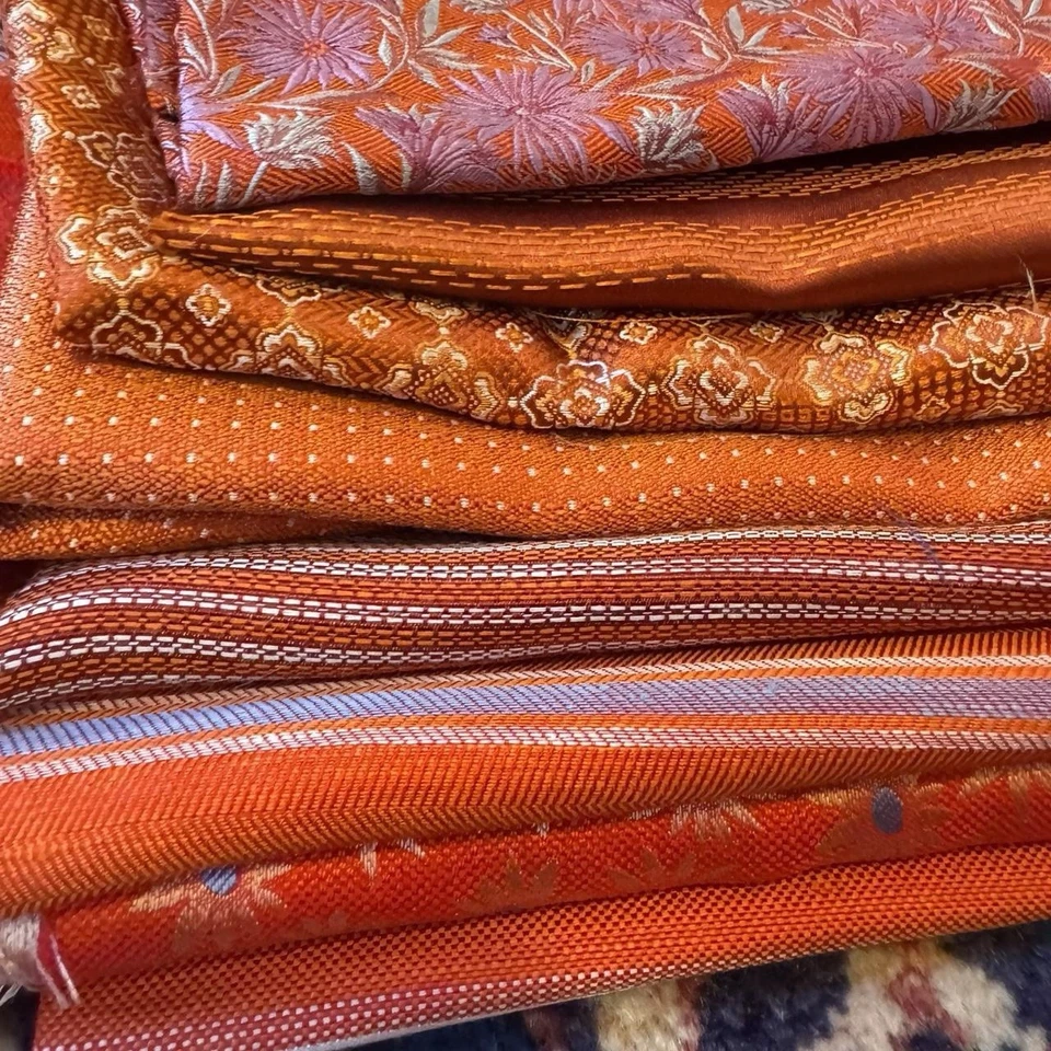 Bundle of 8 bright orange and multicolored 100% Italian silk fabric - Image 2 of 4