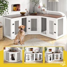 113'' Corner Dog Kennel Dog Crate Furniture Heavy Duty Indoor w/ Divider-3 Dogs