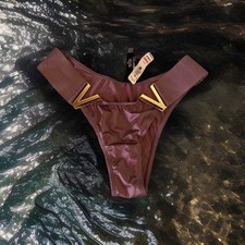 Pantalone brasiliano Victoria's Secret V Hardware raso gamba alta taglia S rosa scuro nuovo con etichette