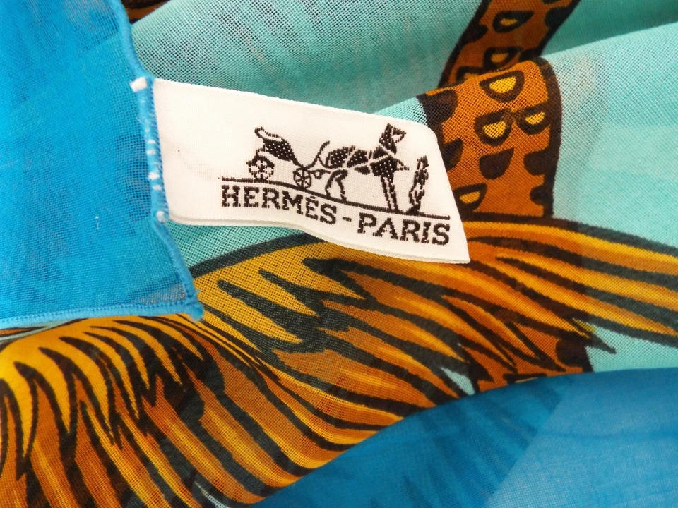 Hermès Paris Cotton Pareo Beach Wrap Scarf Shawl Blue Orange Airplanes Hermes - Image 4 of 4