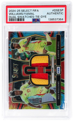 2024-25  Select FIFA /25 Lamine Yamal Nico Williams Dual Jersey Tie Dye PSA