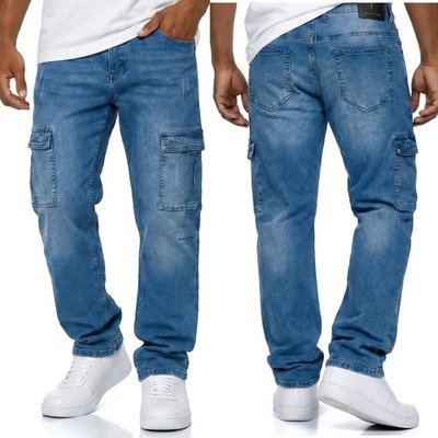 Herren Cargo Jeans Regular Slim Cargohose Destroyed  Schwarz Grau Blau 207 Hose