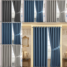 Image of Thick 100% Blackout Curtains Thermal Insulated Ready Made Eyelet Ring Top Pair