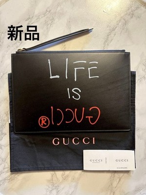 GUCCI Clutch W11.8xH7.9in Leather Black