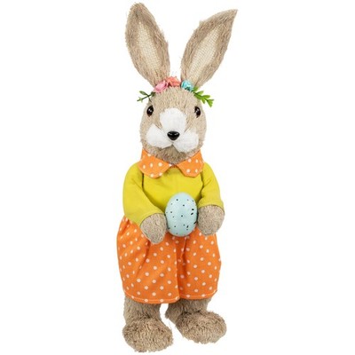 Northlight Standing Girl Rabbit with Easter Egg Figure - 15'' - Orange and Green