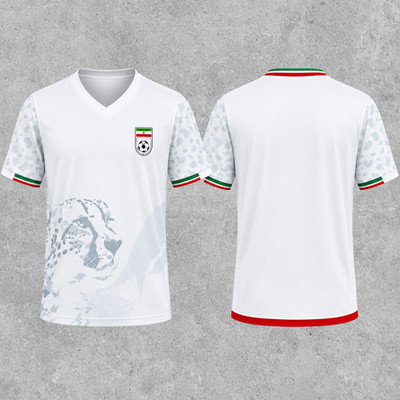 Iran 2026 3D Print Soccer Jersey Red White Football Fan Made Shirt