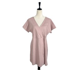 MADEWELL Cross Over Classic Dress Dusty Rose Pink Womens Large Stretch V-neck