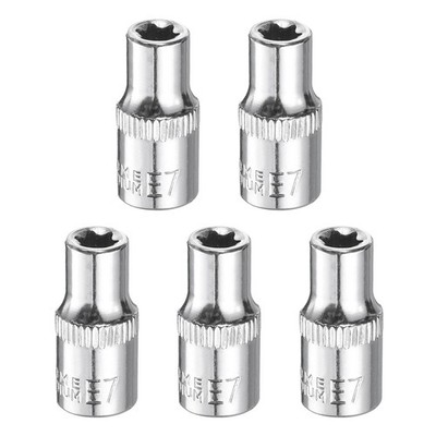 5pcs E-Torx Socket 1/4'' Drive E7 Star Socket 1'' Length 6 Point Spline Sleeve