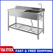 47" Stainless Steel Utility Sink Free Standing Bowl Single Kitchen Sink w/Faucet