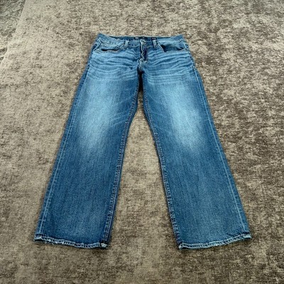 BKE Buckle Jeans Mens 31x29 Blue Denim Jake Straight Embroidered Stitch Tag:34