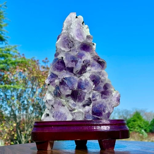 6.81LB Natural Amethyst Geode Symbiosis Epidote Quartz Cluster Crystal Specimen
