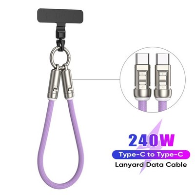 240W Type-C to Type-C 2 in 1 Phone Lanyard Fast Charging Cable, Data Transfer