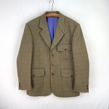 Laksen Tweed Jacket Mens Large 42R Green Check Wool Shooting Norfolk Blazer