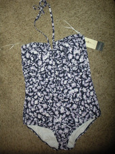 Profile by Gottex Navy  Purple 1 PC Halter Bandeau Swimsuit Sz 12 NWT