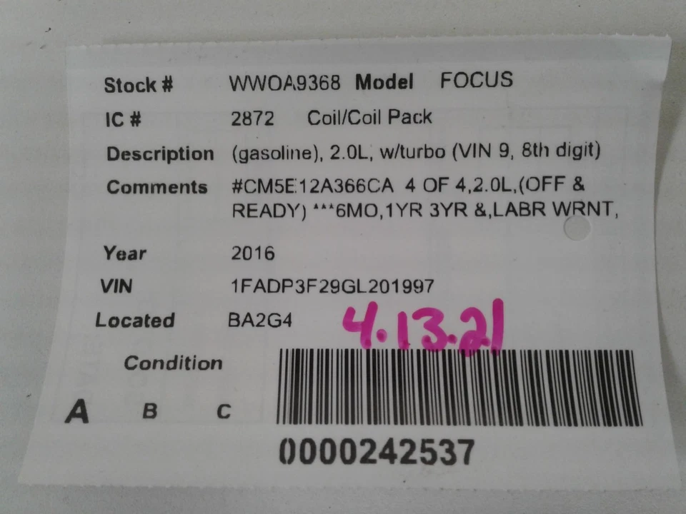 Bobina de encendido usada se adapta a: Ford Focus 2016 2,3 grado A Foto 3 de 4