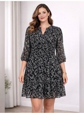 MSK Black Floral Dress Size 18 Plus Size Flowy Chiffon Boho Style