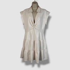 Alice + Olivia Women's Ivory Faux Leather Twisted V-Neck Mila Dress Size 10