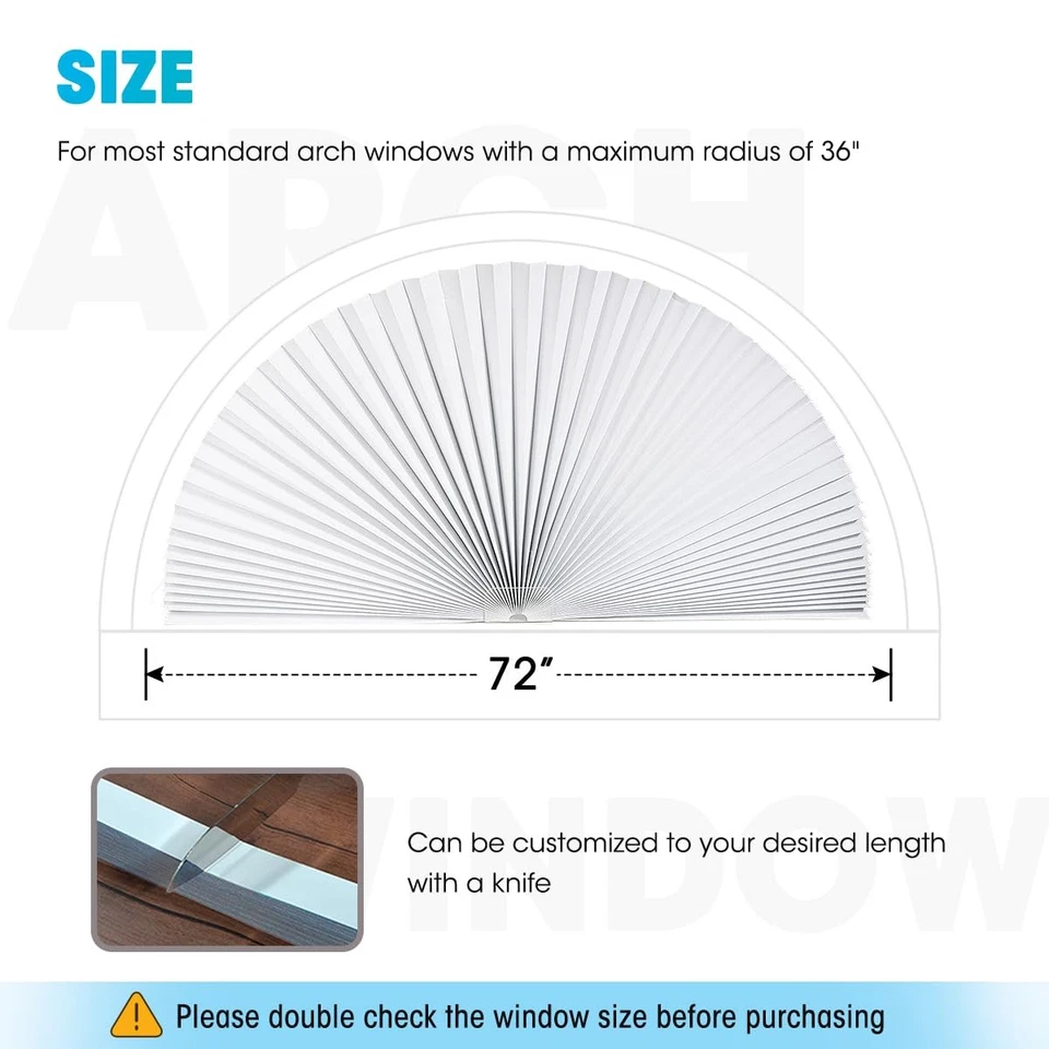 Persianas de sombra plisadas filtrante de luz de ventana de arco para semicírculo fáciles de cortar Foto 4 de 4