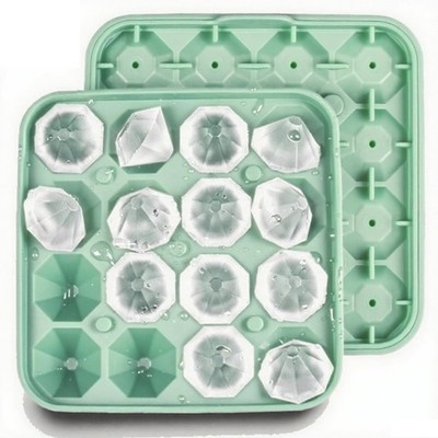 Dylayos Tiny Diamond Ice Cube Trays with Lid, Green Silicone, 2 Packs, 
