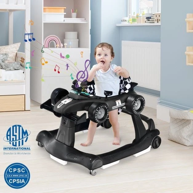 4-in-1 Baby Walker Foldable Activity Push Walker with Adjustable Height & Speed