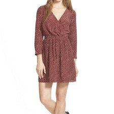 Madewell Silk Burgundy Polka Dot Mini Dress Women size 2