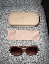 CHLOE SCALLOPED NUDE PINK TRANSPARENT SQUARE SUNGLASSES SUN HEART MOTIF HINGES