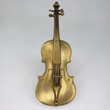 RARE Vintage Solid Brass Violin Sculpture Wall Hanging Decor Andrea by Sadek 12"