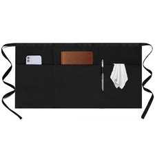 Server Apron Waist Half Aprons for Waitress with 3 Pockets, Black Short Serv...