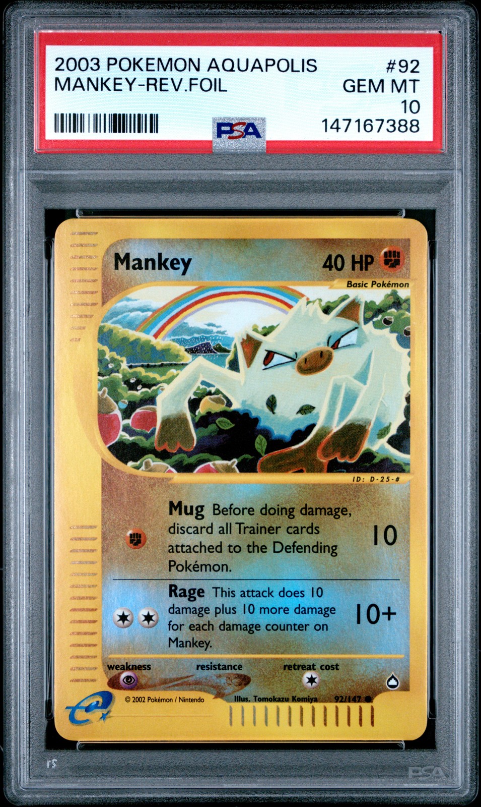 2003 POKEMON AQUAPOLIS #92 MANKEY-REVERSE FOIL PSA 10