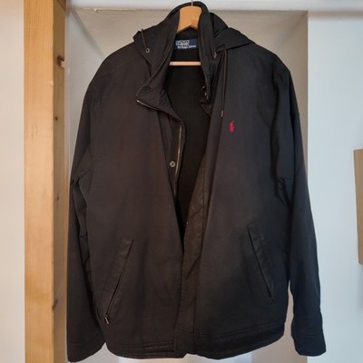 Polo Ralph Lauren Black Hooded Jacket Fleece Lined Men s (Zipper Repair Needed)