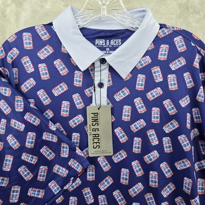 Pins & Aces Golf Polo Mens XXL Blue  budweiser Beer Performance Shirt