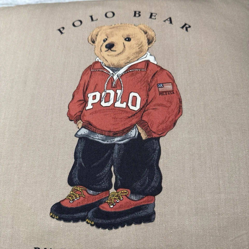 "ALMOHADA POLO BEAR RALPH LAUREN PLUMÓN DE GANSO VINTAGE EE. UU. 18""x18"" AZUL ESPALDA EE. UU." Foto 2 de 4
